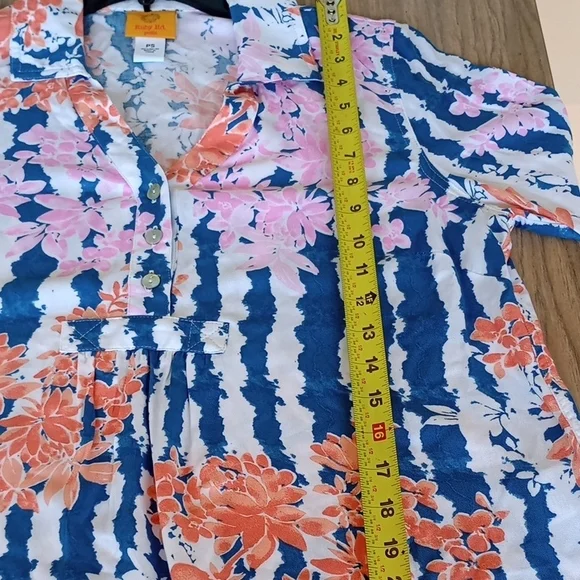 Ruby Rd. Floral Striped Blouse - Blue, Pink, White - Picture 12 of 15